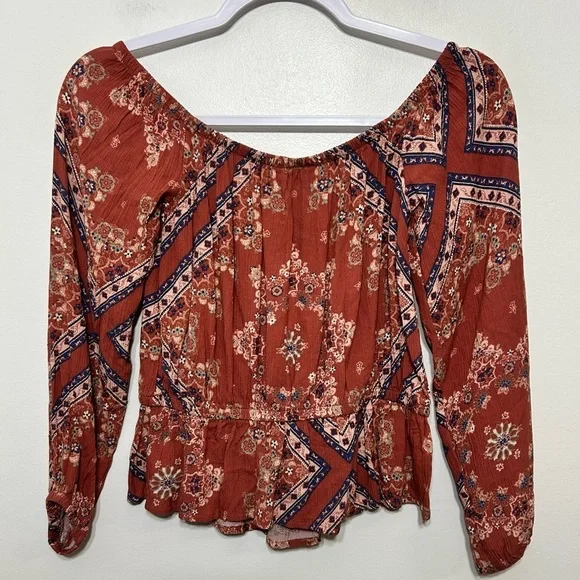 New! American Eagle Outfitters Boho Floral Peasant Cropped Blouse - Picture 6 of 8